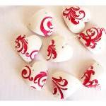 French Red Valentines Hearts - Set Of5 Porcelain..