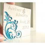 Ceramic Wedding Card- Floral Swirls.customizable
