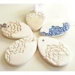 French Lace Easter Ornaments - White Ceramic,..