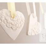 French Lace Ornaments - Heart Shaped - Porcelain -..