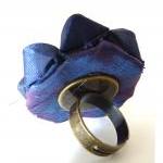 Royal Blue Fabric Ring With Three Swarovski Pearls