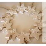 5 Snowflake Ornaments, White And Pearl Porcelain,..