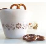 Small Snack Bowl. Opaque White With Brown Floral..