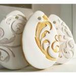 Golden French Easter Decoration, White Ceramic,..