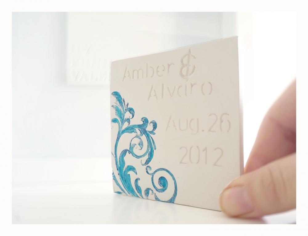 Ceramic Wedding Card- Floral Swirls.customizable